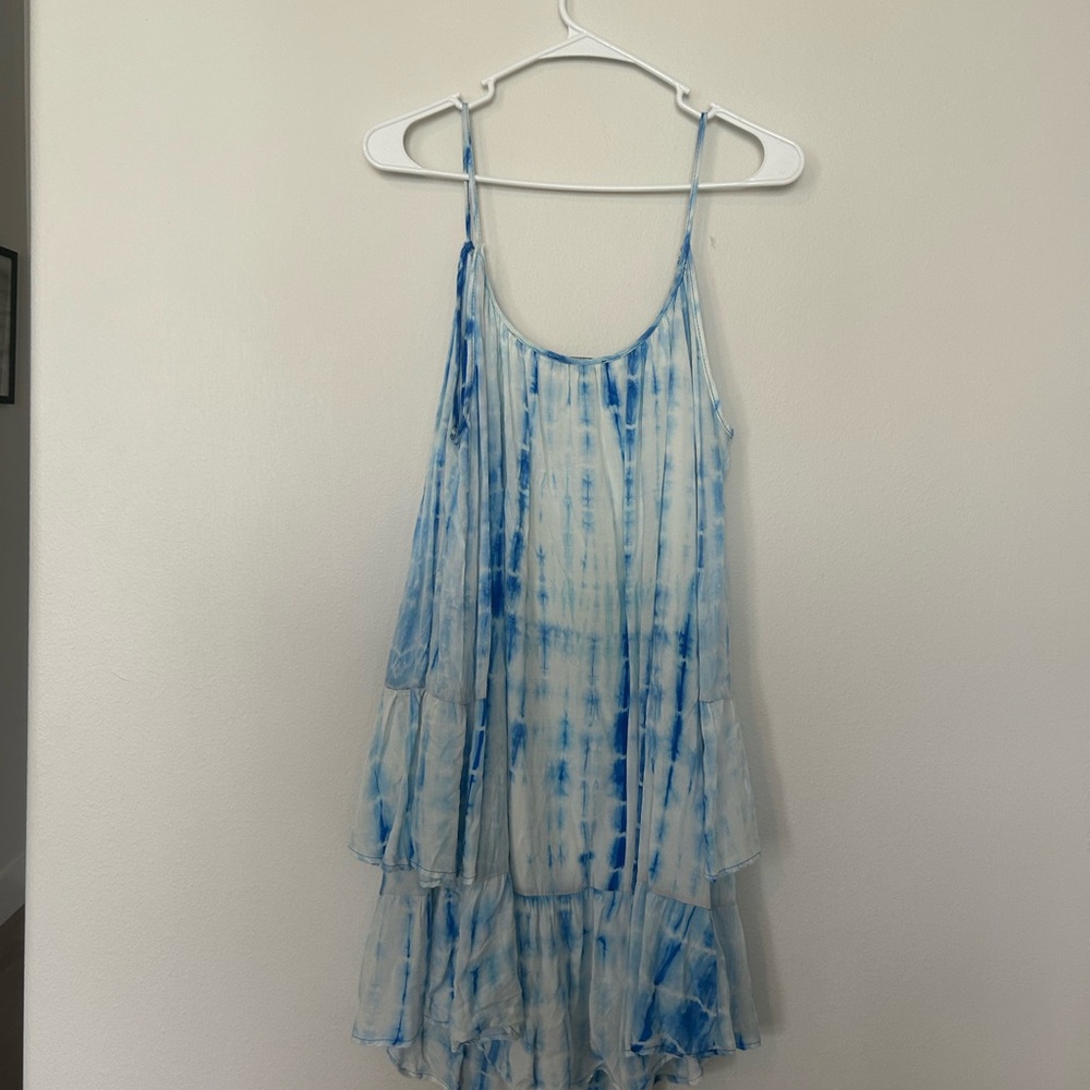 Very J Blue and White Cold Shoulder Tie-Dye Dress - Picture 8 of 8